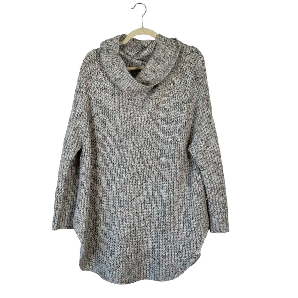 Free People Grey Marled Oversized Turtleneck Sweater Womens L Boho Cozy Casual